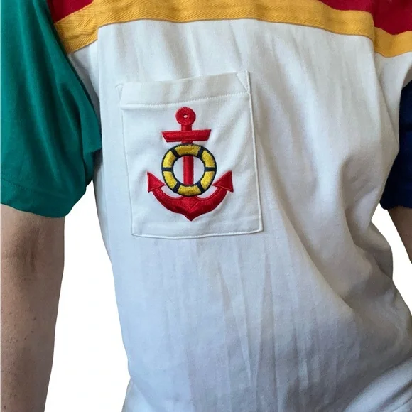 Vintage 1980’s RUSS Petites Red Anchor Pocket Graphic Thick T-Shirt Top Size M - Picture 4 of 7